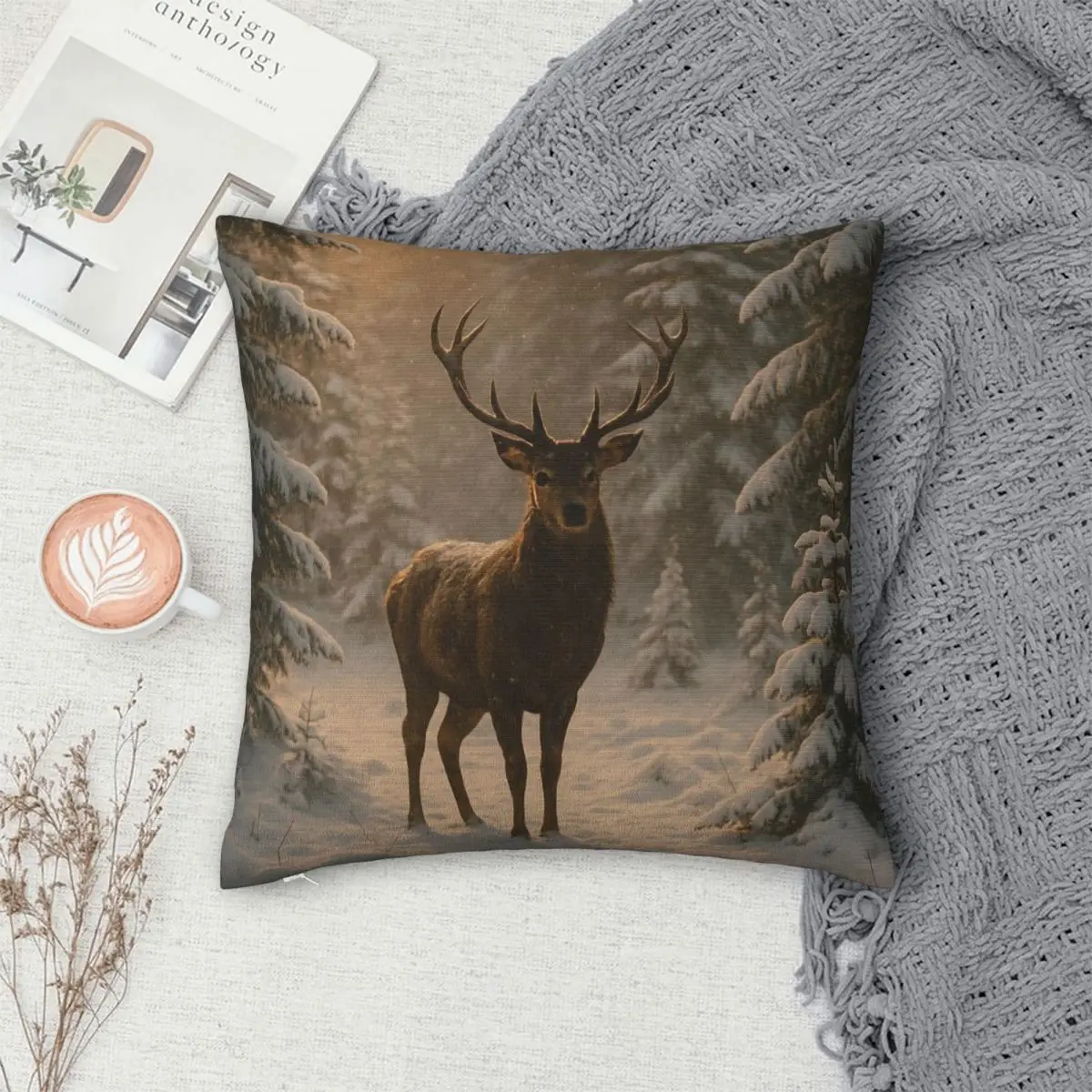 Red Nose Reindeer Polar Square Pillowcase Pillow Cover Cushion Decor Comfort Throw Pillow for Home Living Room