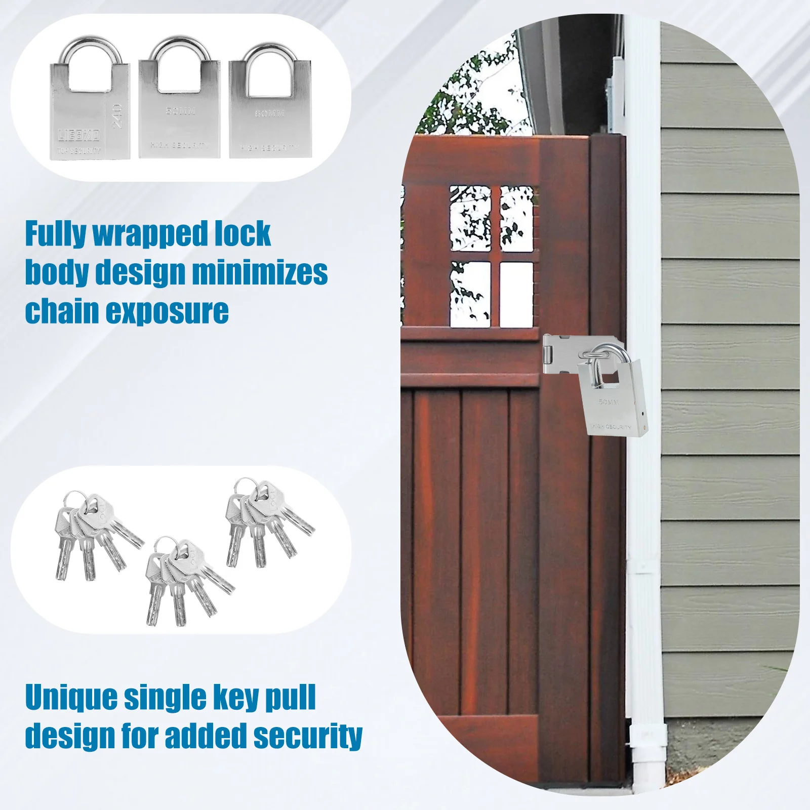 

3 шт. навесной замок с высокой степенью безопасности и ключом, сверхпрочный навесной замок, устойчивый к ржавчине и атмосферным воздействиям для склада в помещении и на открытом воздухе