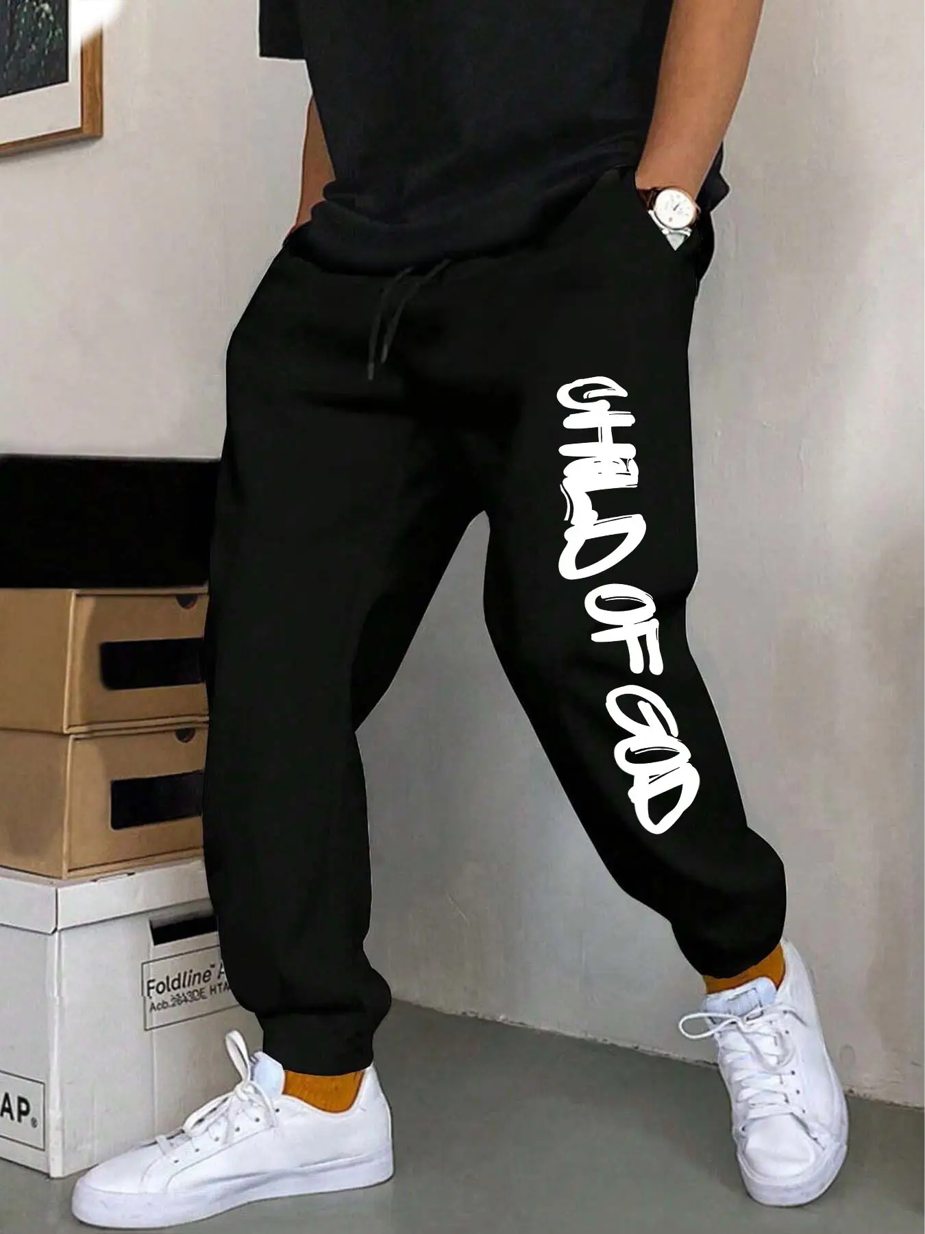 

God’s Childhood Printed Joggers, Urban-style Casual Pants, suitable for indoor and outdoor activities.