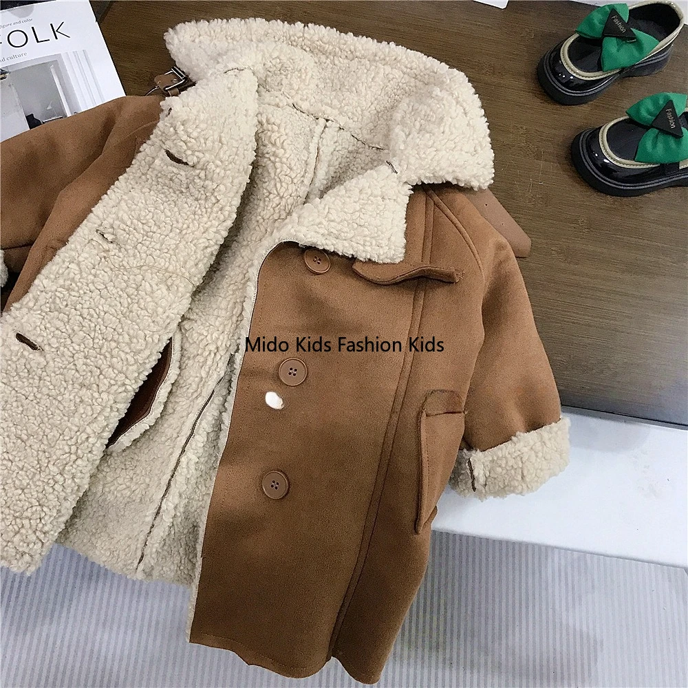 Korean version  new winter girls stand collar fur one coat children's padded warm medium-length coat 90-140CM