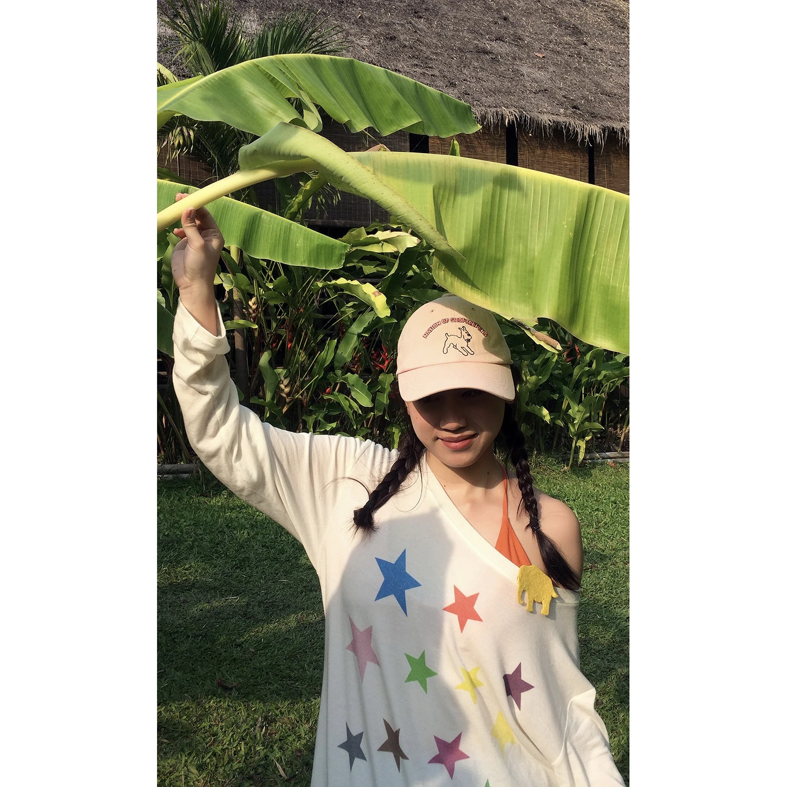 Sun Protection Sakura Print Casual Long Sleeve Women's T-shirt Shoulder Baring Design Comfortable Loose Fit Cotton Blend Top
