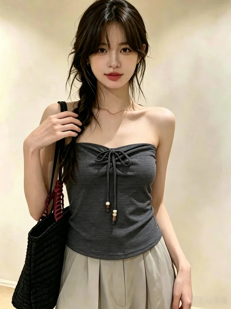 

American Stripe Tie-Bust Tank Top Women's Summer New Spicy Thin Sleeveless Shirt Self-Retention Model Korean Style Slim Fit