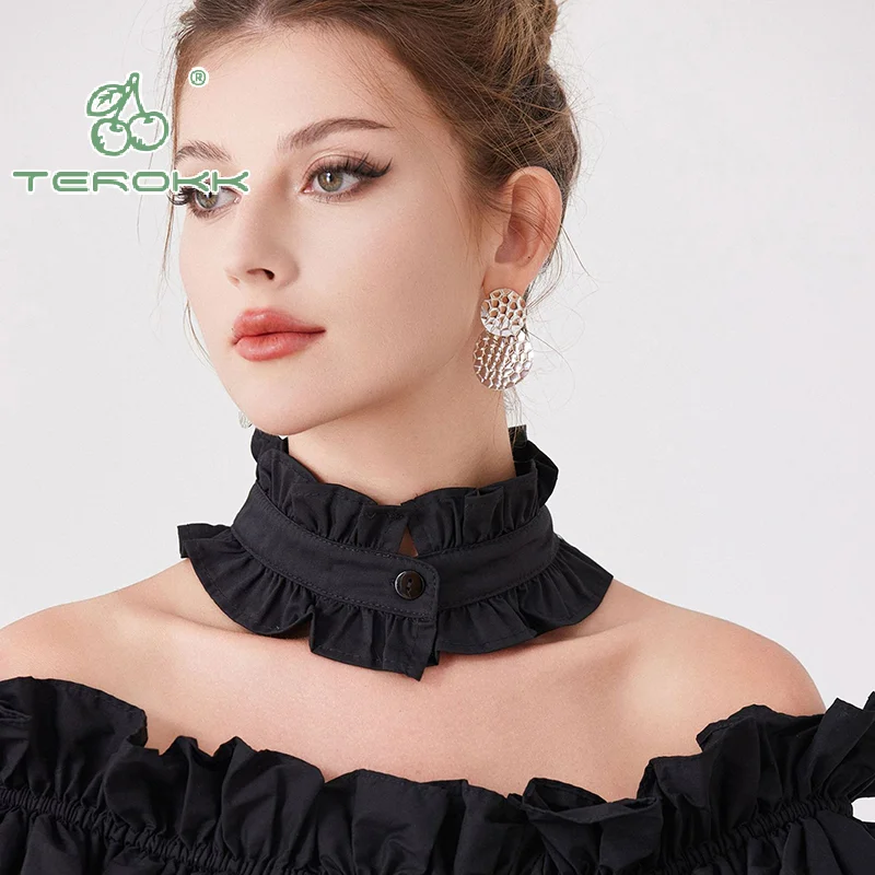 

Fashion Ruffles Button Fake Collar For Women Stand Detachable Collar Fake Girls Wristband Fake Cuff Accessories