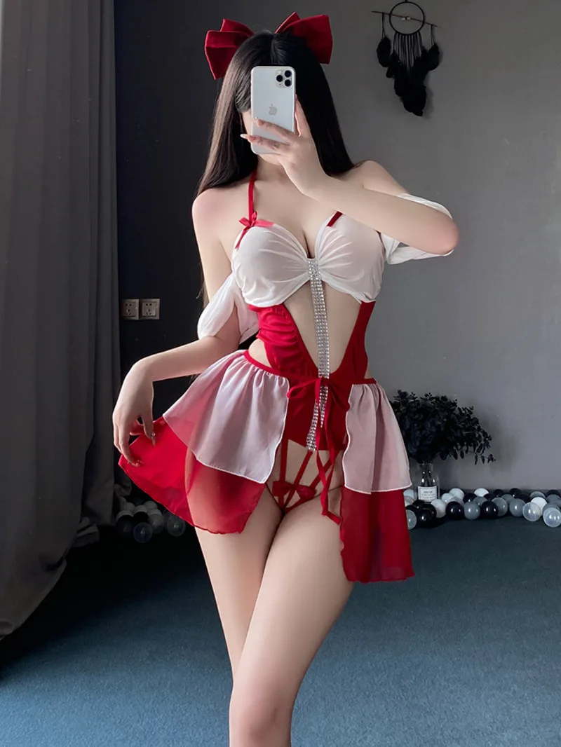 Sexy Maid Pure Desire Seduction Dating Battle Uniform Pajamas Women Rompers Clothing Body Suits Pink Sweet Korean Women OP2N