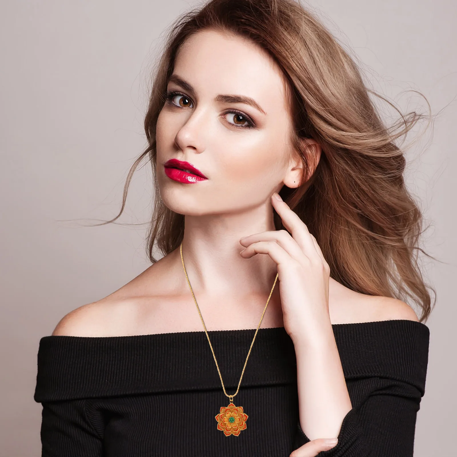 

Vintage Enamel Lotus Flower Pendant Necklace Retro Brass Jewelry Retro Flower Jewelry for Weddings Parties Lotus Pendant