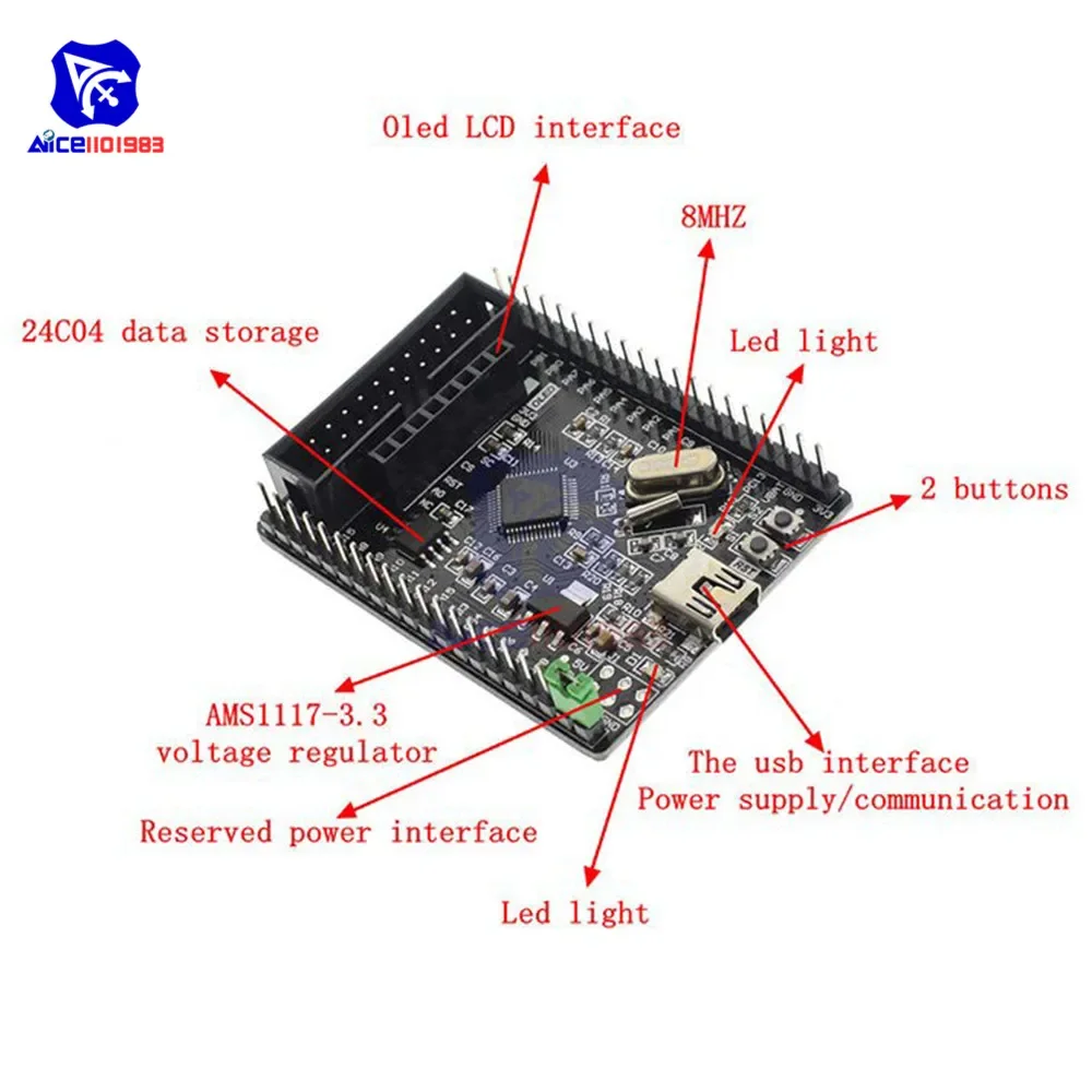 STM32F103C8T6 STM32F103 STM32F1 STM32 System Learning Board Evaluation Kit Development Board with Dupont Wire Mini USB Cable