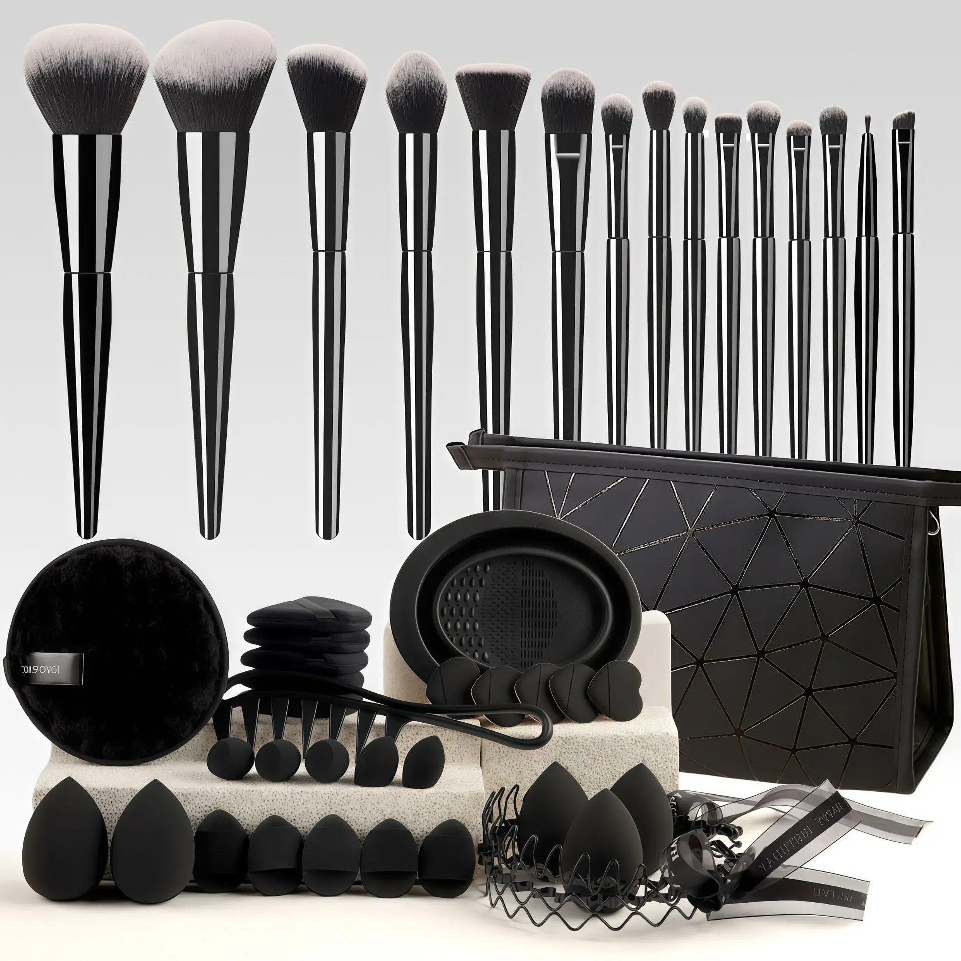 

49PC Makeup Kit - Ultra-Soft Synthetic Brushes , Premium Black Sponge