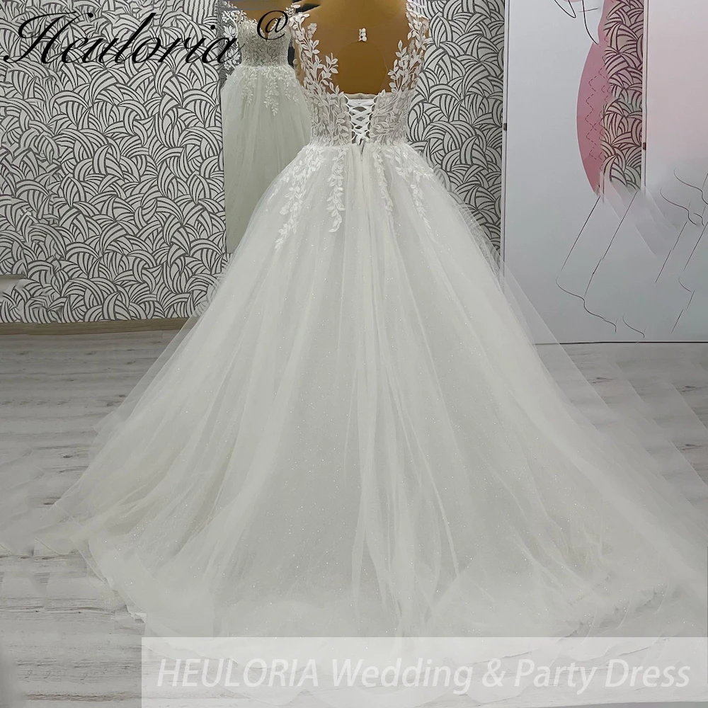 HEULORIA scollo a V scintillante glitter tulle abito da sposa donna abito civile applicazioni di pizzo una linea Boho abito da sposa personalizzato
