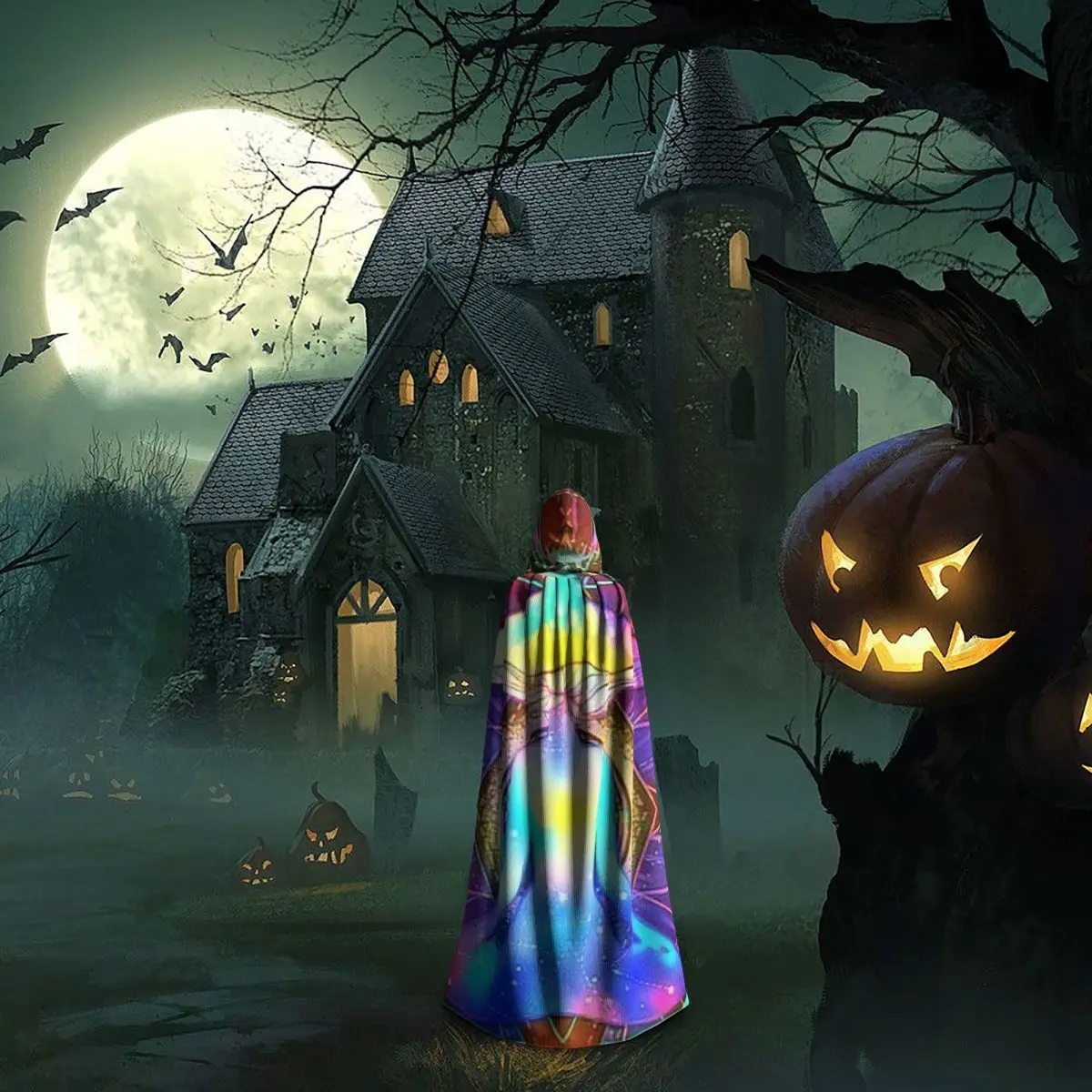 Иллюзионная Индия Мандала Психоделический Будда Гриб Дзен Длинный Плащ С Капюшоном Ведьма Средневековый Костюм Косплей Накидка Хэллоуин Вампир