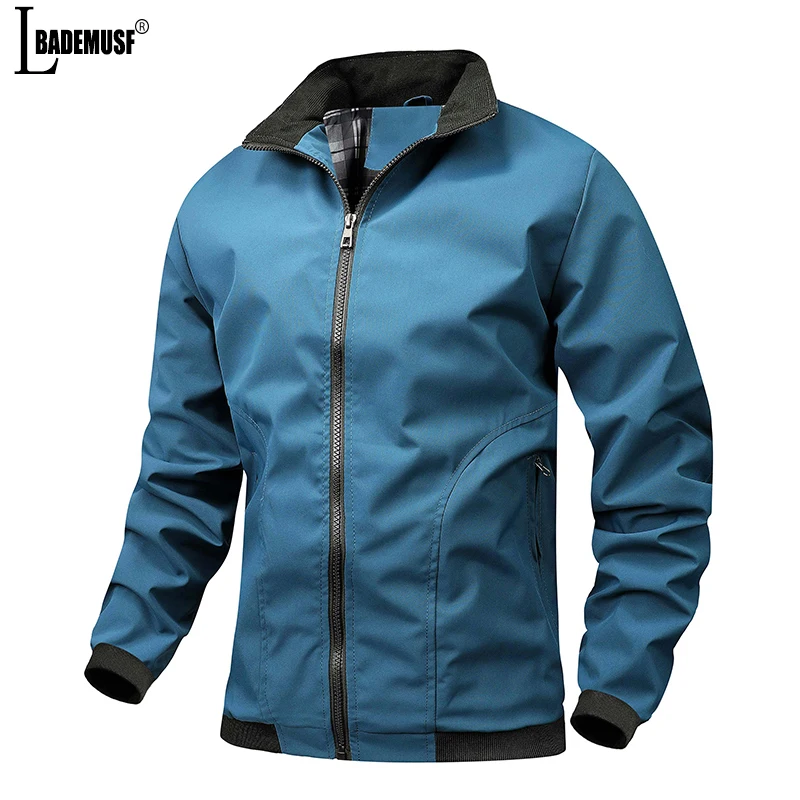 Man Solid Color Coat New Spring Autumn Fashion Leisure Motion Jacket Outdoors Simplicity Stand Collar Zipper Pocket Tops Man