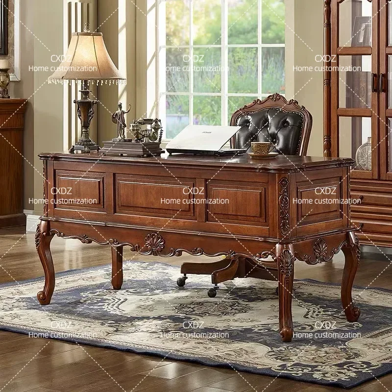 Solid Wood Desk and Chair Set Modern Simple Home Office Computer Table Study Writing Desk Light Luxury Executive Workstation