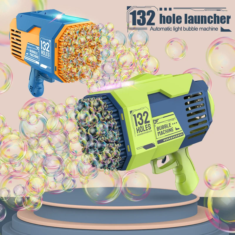 

132 Holes Space Automatic Bubbles Guns Handheld Electric Bubbles Blowing Machine with Lights Bubbles Guns Outdoor Toy Kids Gifts