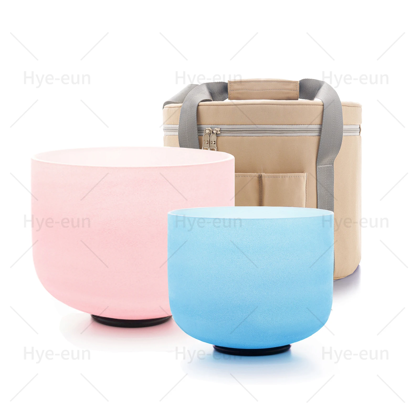 

Hye-eun 8"G 10"F Macaron Pink Blue Frosted Quartz Chakra Crystal Singing Bowl of 2pcs for Sound Healing with Free Mallet