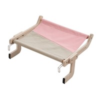 Window-Mount Cat Hammock Removable Balcony Hanging Bed with Wooden Frame Indoor Bedside Comfort Pet Nest Cushion Perch