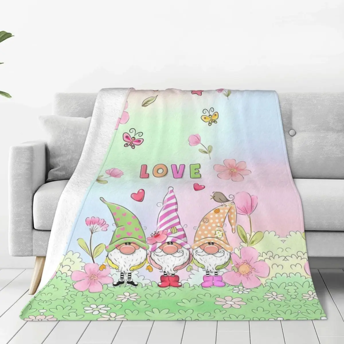 Custom Gnomes Merry Christmas Blankets Warm Flannel Throw Blanket for Home Bedroom Sofa