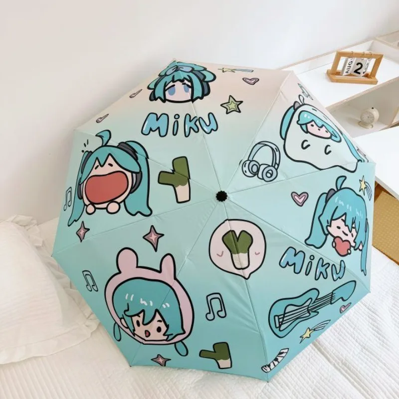 

Japanese Hatsune Miku anime peripheral Miku cute sunshade and sunscreen automatic folding kawaii rain or shine umbrella gift