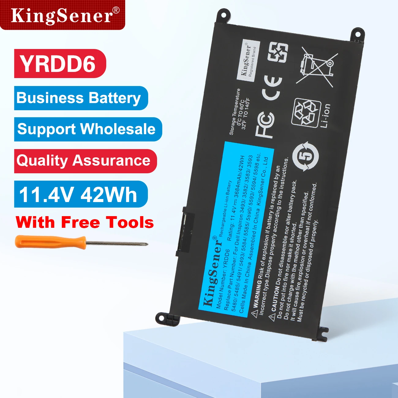 

Аккумулятор KingSener YRDD6 для DELL Inspiron 5482 5480 5481 5485 5491 5591 5593 3583 3310 2-в-1 3493 3582 3593 3793 5584 5493