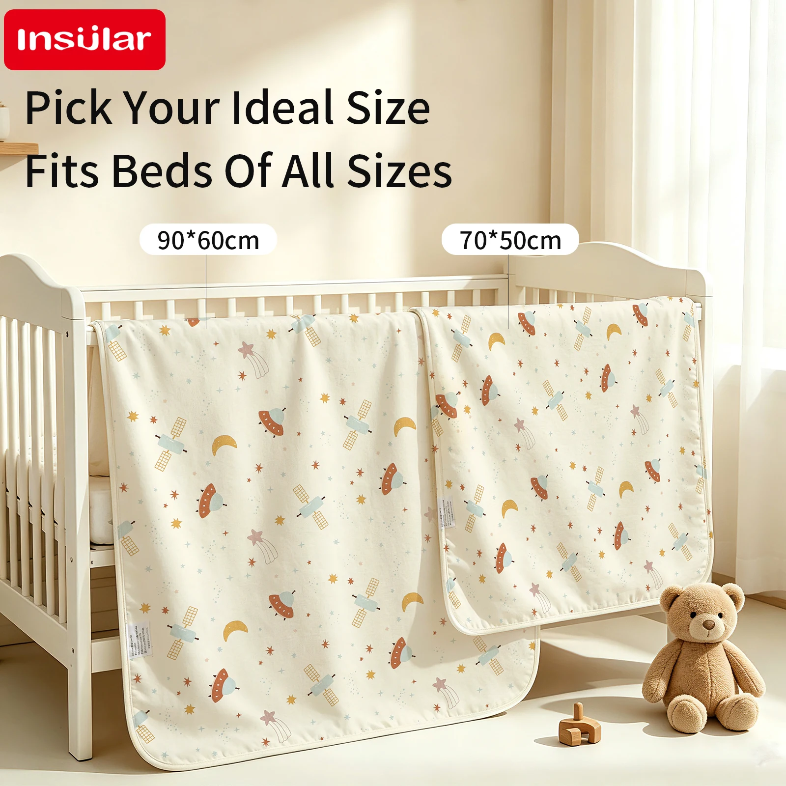 100% Cot​​ton​​ + TPU Waterproof Diapering Mat Waterproof Washable Changing Pads for Night and Menstrual Protection Baby Care