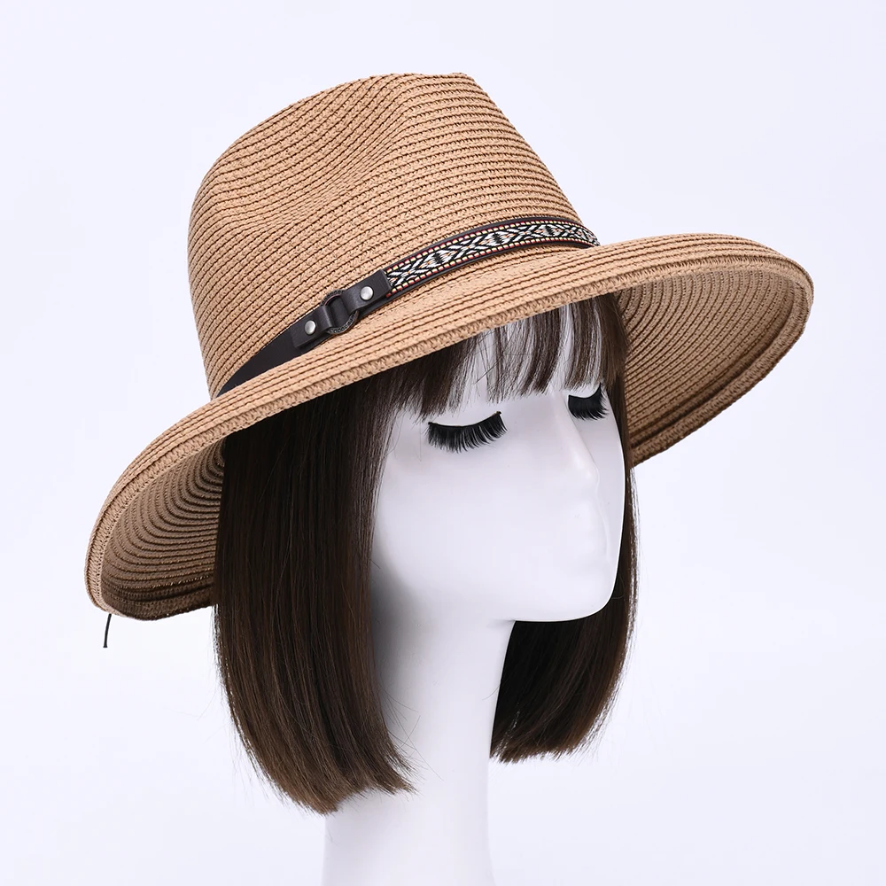 Jaxmonoy New Natural Panama Straw Hat Men Women Wide Brim Beach UV Protection Summer Hat Ladies Fashion Sun Hat 2024 New Arrival