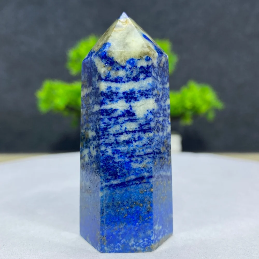 Natural Lapis Lazuli Crystal Obelisk Wand Hexagon Prisms Energy Mineral Specimen Quartz Pyramid Home Decoration Gift Stone