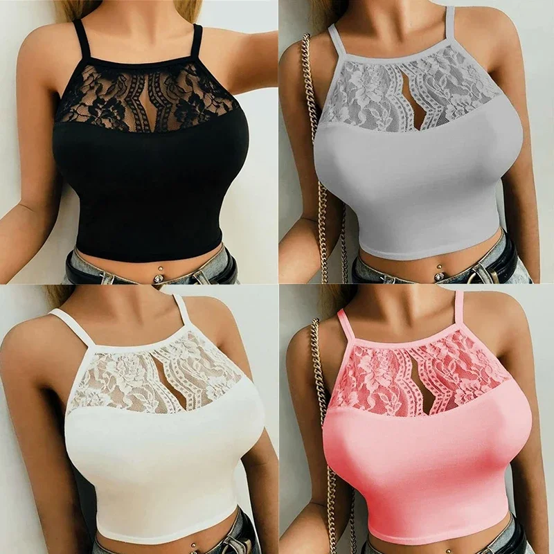 Black Crop Top Women Lace Halter Top Womens Clothing Cami Tank Tops Omighty Top Sexy Bustier Tops