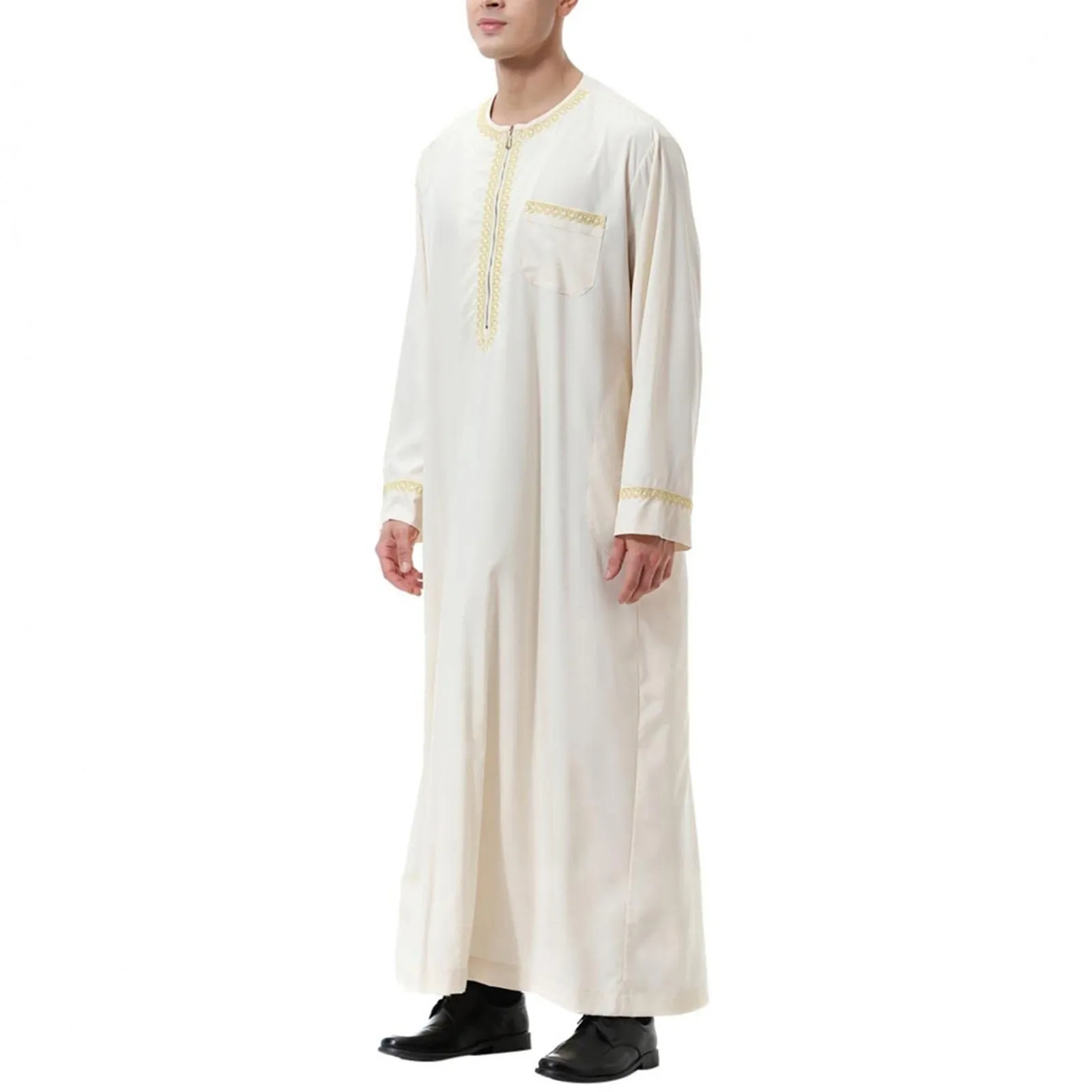 Moda musulmana Uomo Jubba Thobes Arabo Pakistan Dubai Caftano Abaya Vestaglie Abbigliamento islamico Arabia Saudita Abito camicetta lunga nera