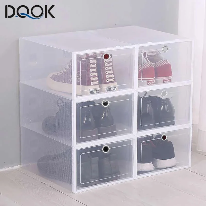 6 Pack Transparent Shoe Box, Thickened Foldable Dustproof Stackable Storage Organizer Shoe Cabinet