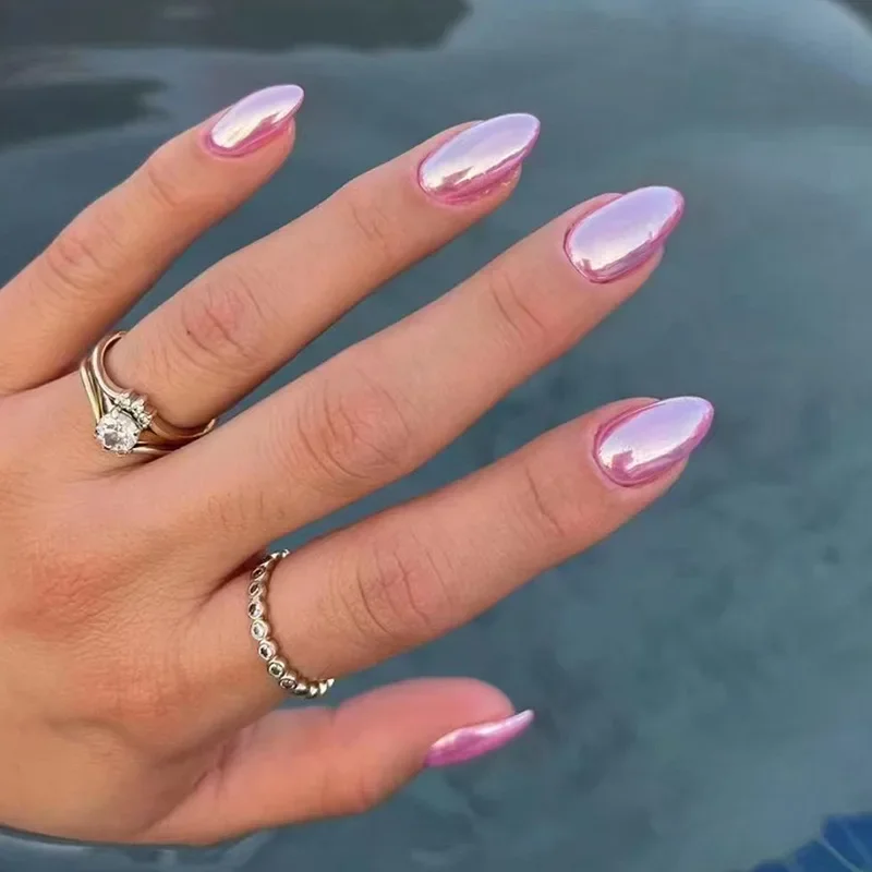24 piezas de uñas postizas simples color vino tinto con diseño de longitud media, uñas de presión de almendra, puntas ovaladas redondas de cobertura completa 4