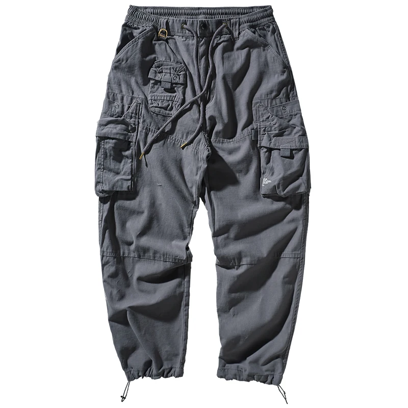 

American Retro Outdoor Military Style Cargo Pants Men's 98% Cotton Washed Casual Drawstring Multi-pocket Ankle-tied Trousers