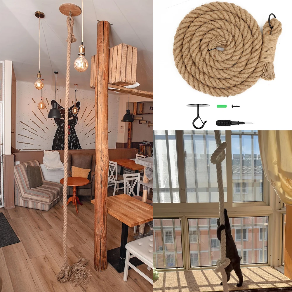 

Cat Climbing Shelf Cat Climbing Rope 3m Jute Rope Ceiling-Mounted Climbing Rope for Cats Kickers Climbers Toys for Cat Scratcher