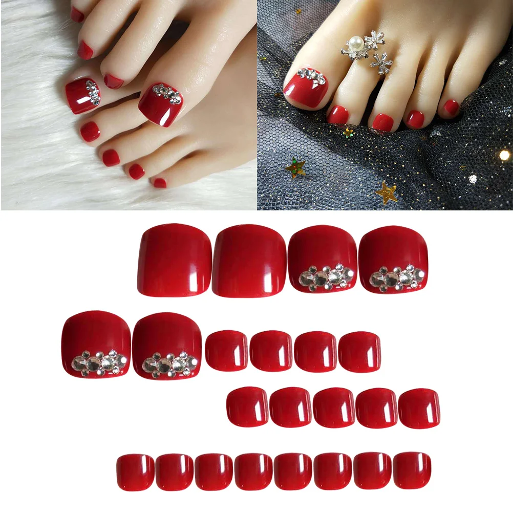24pcs Beautiful Toe Nail Decals Manicure Decorative Sticker Fake Nails Sticker with Glue toe nail stickers
