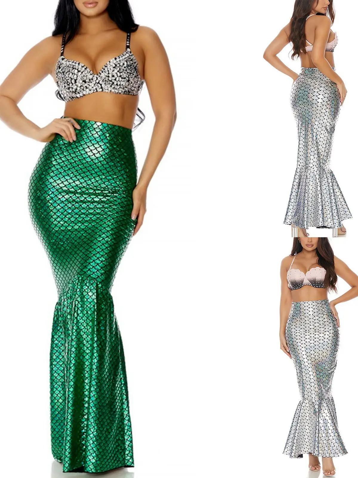 Costumi da sirena da donna Gonna a coda di pesce aderente a vita alta per abiti da festa di ruolo in maschera cosplay