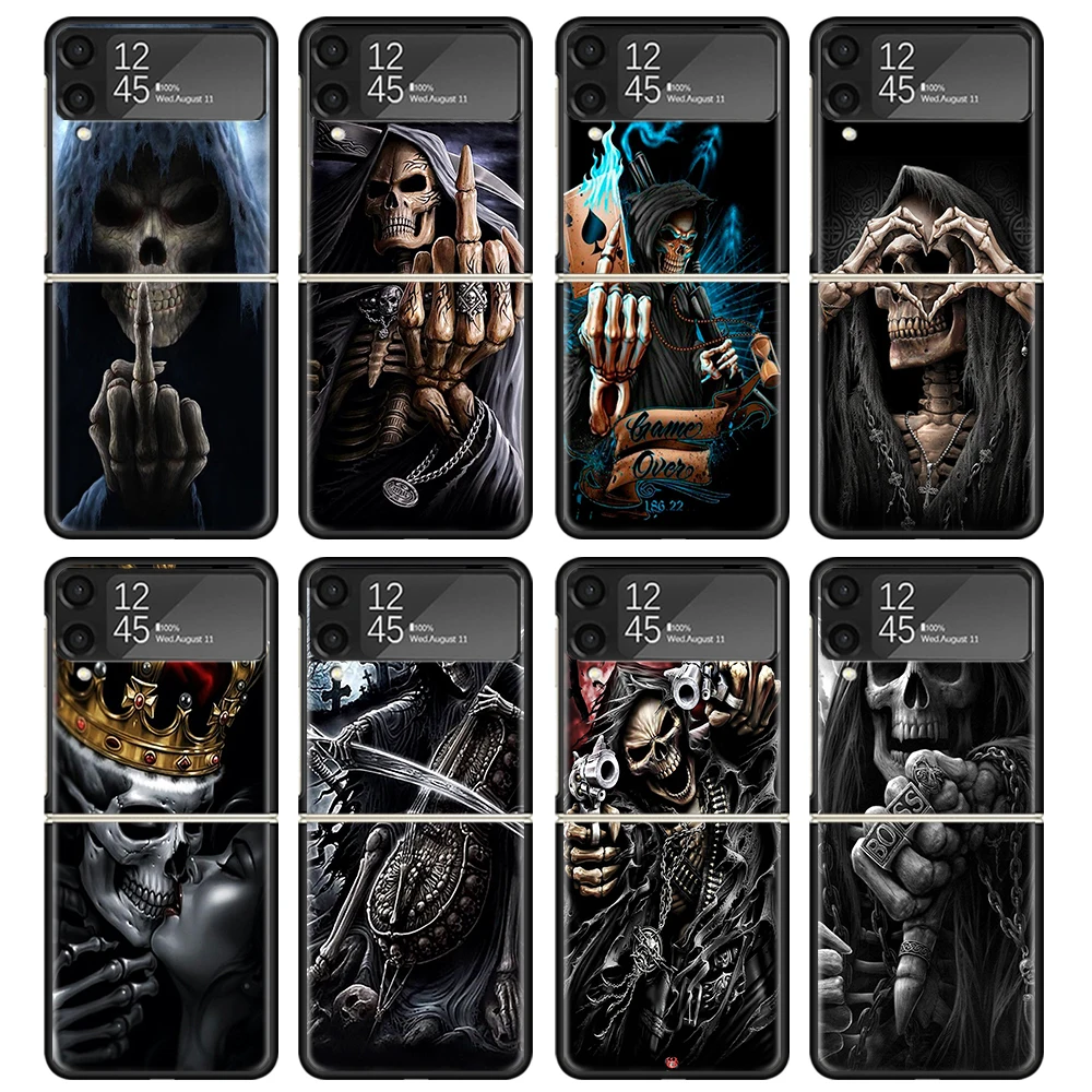 Grim Reaper Skull Skeleton Case For Samsung Galaxy Z Flip 4 5 3 z Flip5 Flip4 5G Hard Phone Cover Flip3 Split Folding Black Plas