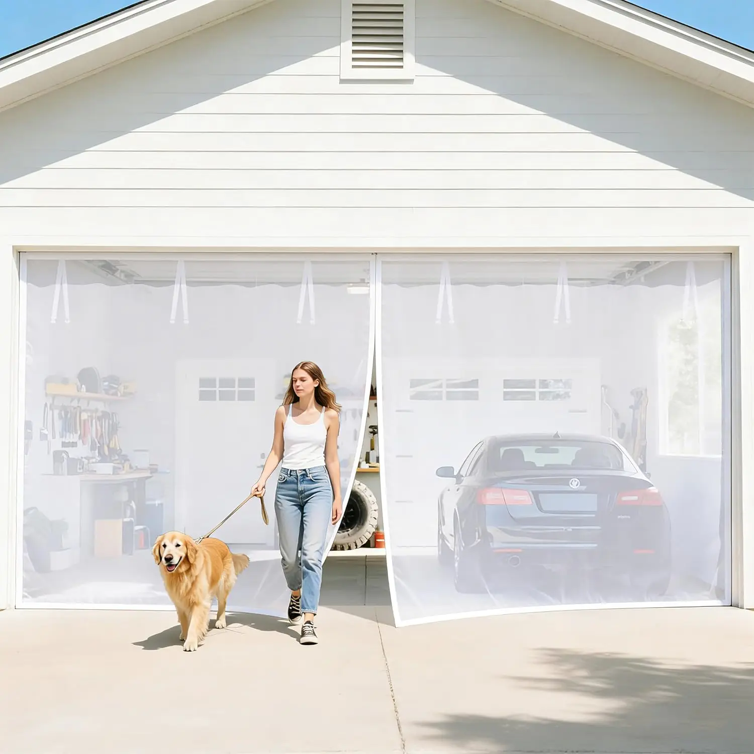 

Белая магнитная выдвижная сетка для гаражных ворот на 2 машины, с утяжеленным дном, простая сборка, вход без помощи рук