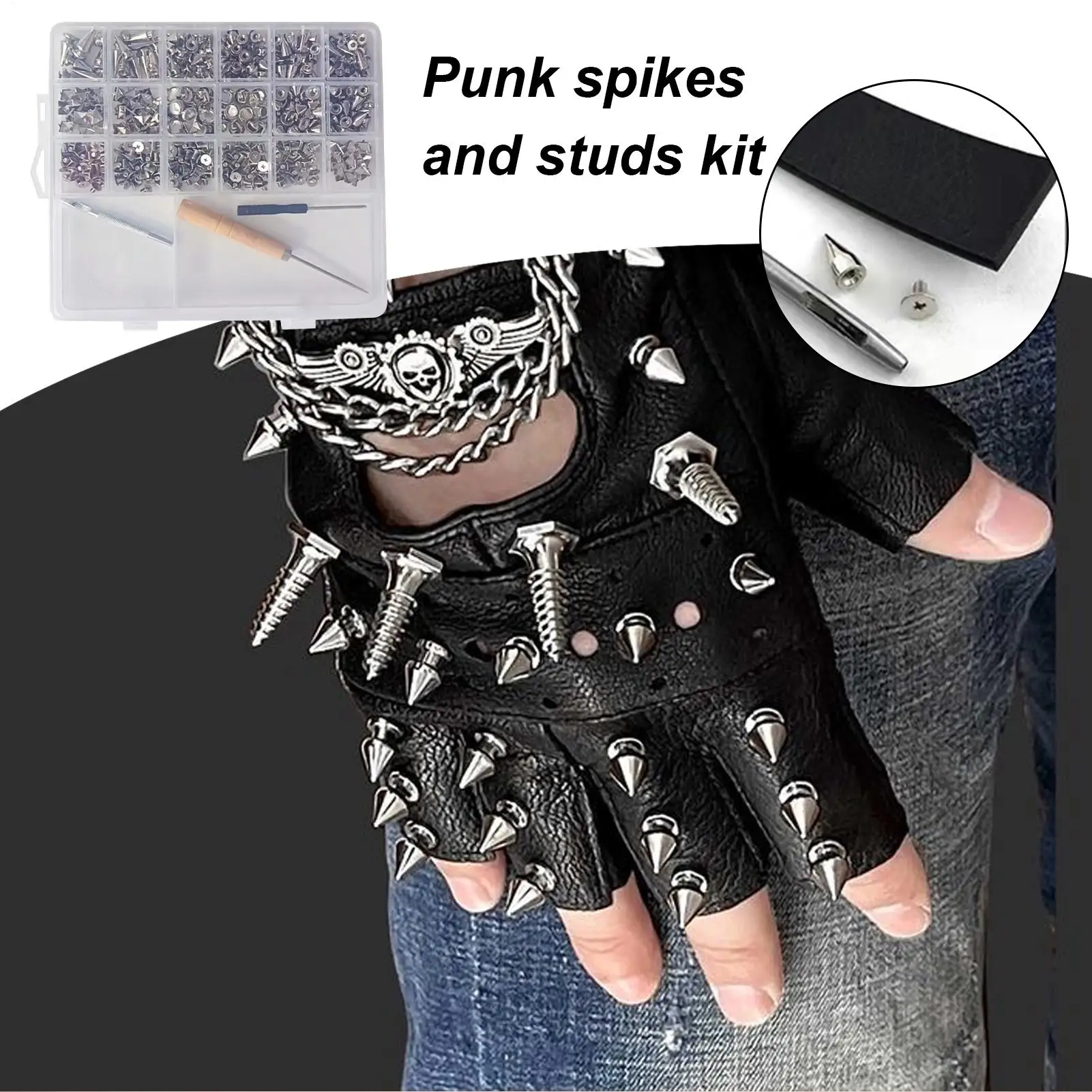 

Шпильки для одежды, 455 шт., декоративные заклепки из цинкового сплава, 11 размеров, шпильки для куртки с крепежными инструментами и коробкой для готического пояса, шляпы, брюк