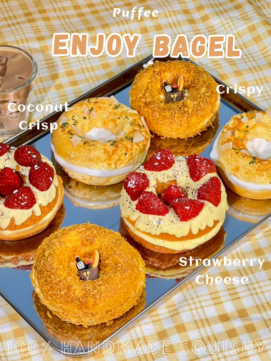 Bagel-Squishy aus lebensmittelechtem Silikon, cremiges, weiches Klebespielzeug, Taba Squishy, Happy Game Kneifenbrot, Erdbeere, Crunch, knusprig – Detail 2