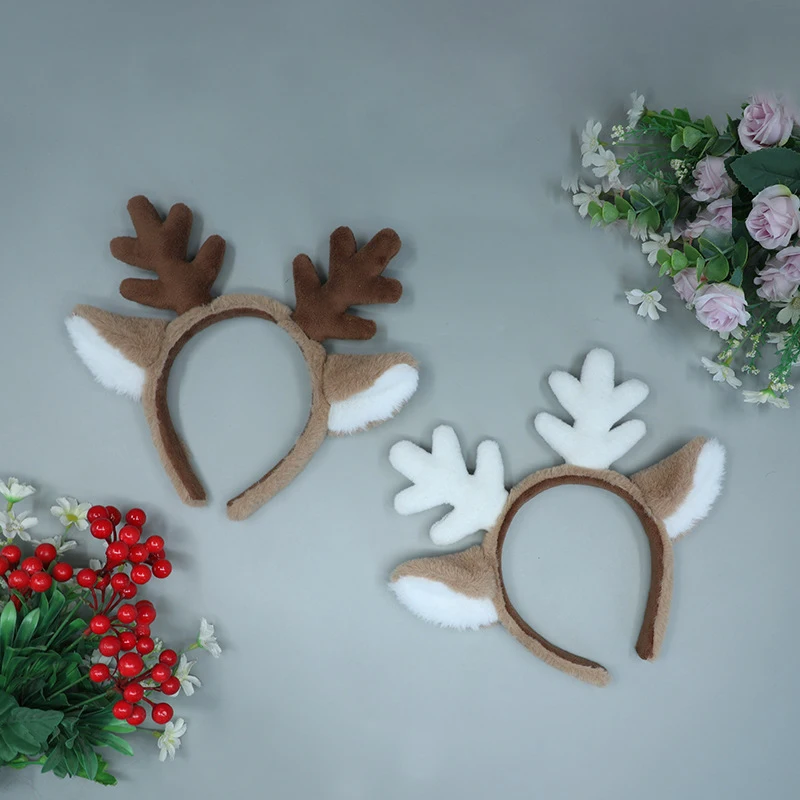 Christmas Plush Antler Headband Lolita Party Headpiece Reindeer Antler Head Hoop Cartoon Deer Ears Hair Hoop Hair Accessories