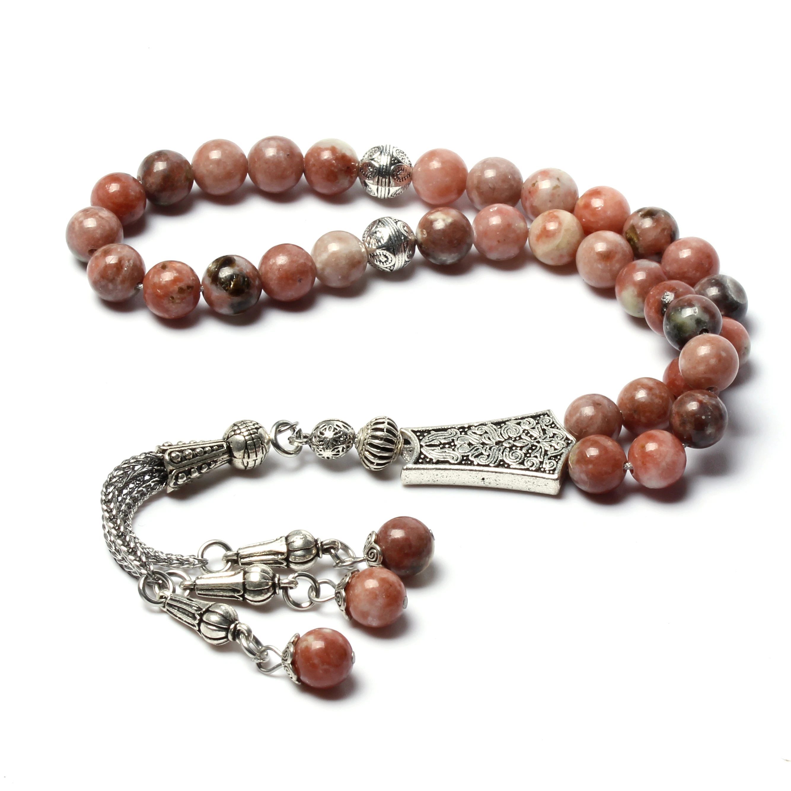 

Wholesale New Design Natural Stone Islamic Prayer Beads 33 Muslim Rosary Alloy Tassel Tasbih