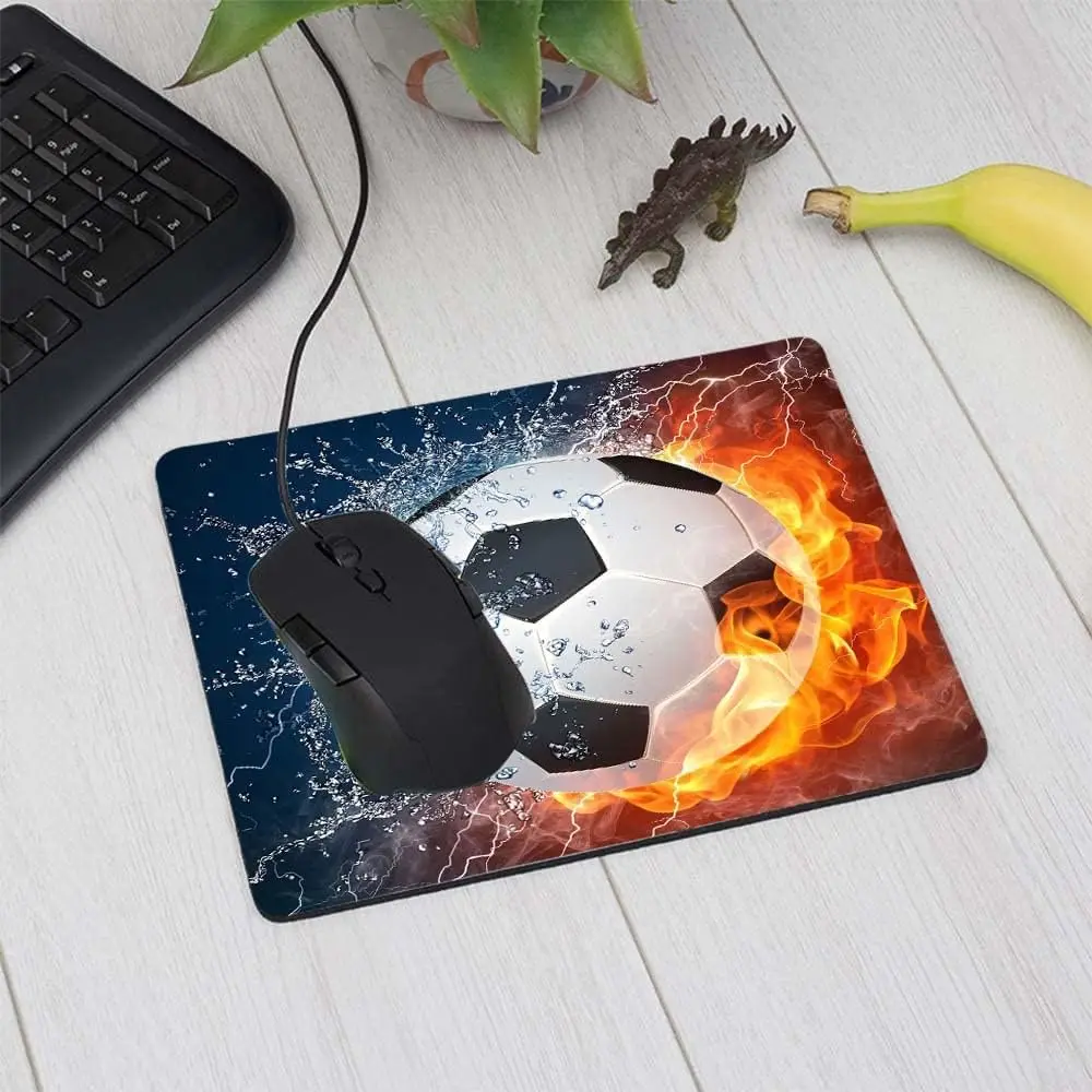 Water Fire Combine Soccer Gaming Mouse Mat with Non-Slip Rubber 9.5 x 7.9 inch Waterproof Mouse Pad for Laptop Office Computer