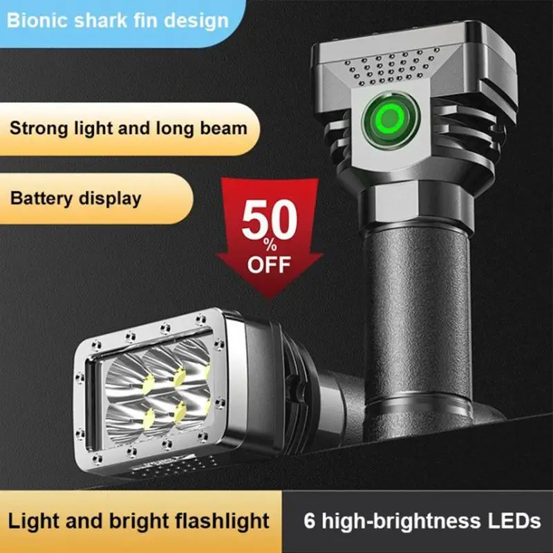 6 Led Flashlight USB Rechargeable Smart Flashlight High Power Torch Light With Charged Display For Outdoor Camping Emergency