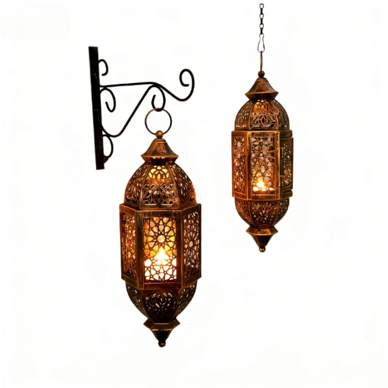 Moroccan Iron Candle Lantern Handmade Hollow Wind Light for Boho Home Decor Vintage Rustic Wedding