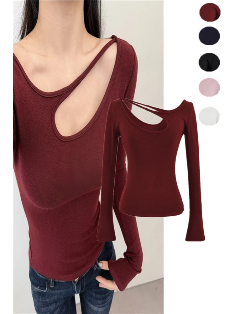 

Sexy Hollow out Long Sve T-irt Women's Slim Fit Base Layer Top Elastic Waist Casual Lightweight Breathable Pure Color