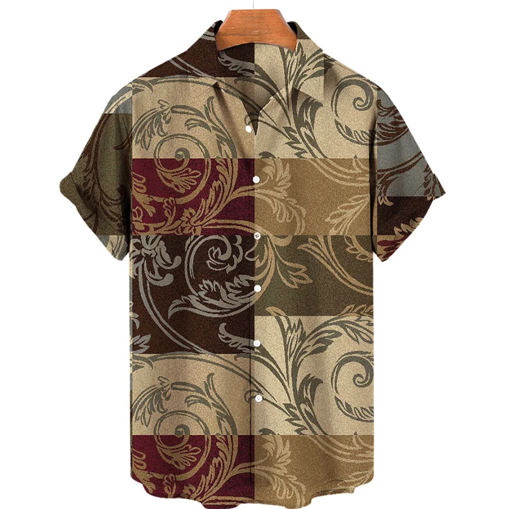 2023 Cashew Flower Shirt Men\'s Casual Fashion Hawaiian Lapel Hd Printing Loose Short-sleeved Top Wholesale