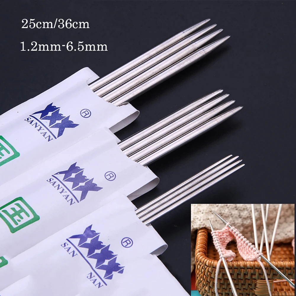 4pcs/Lot Dia.1.2mm To 6.5mm Sweater Knitting Needles Set Stainless Steel Straight Knitting Needle Metal Crochet Hook L 25cm/36cm