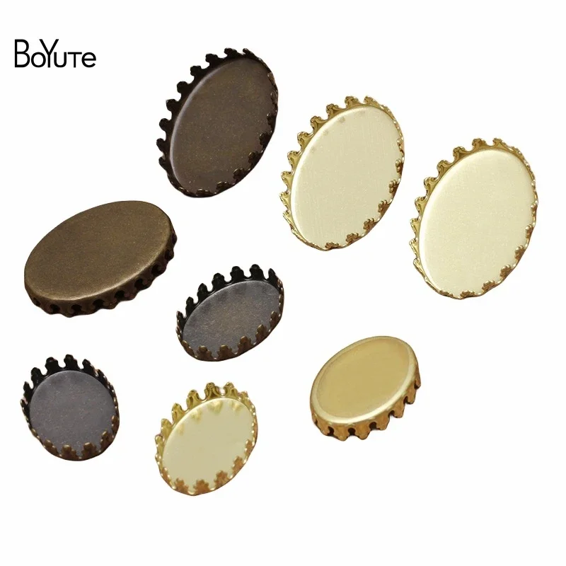 

BoYuTe (50 Pieces/Lot) 13*18MM 18*25MM Oval Cabochon Base Antique Bronze Plated Vintage Diy Blank Tray Base for Jewelry Making