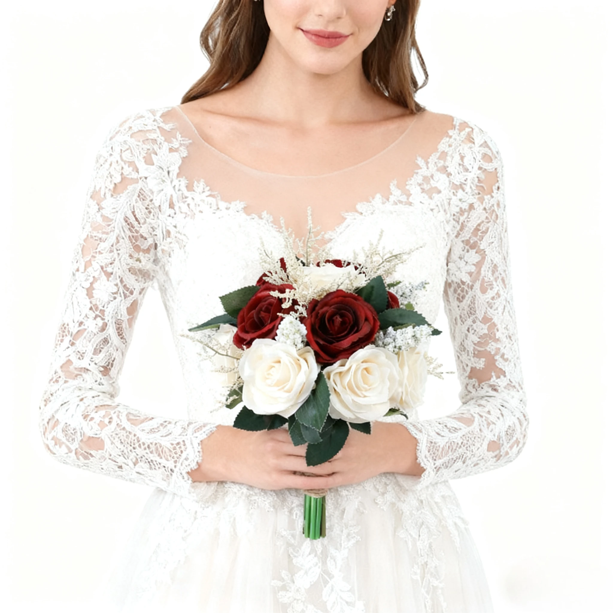 Wedding Bouquets For Bride Bridesmaid,White Champagne Artificial Roses Flowers For Church Wedding Centerpieces Arrangements Part