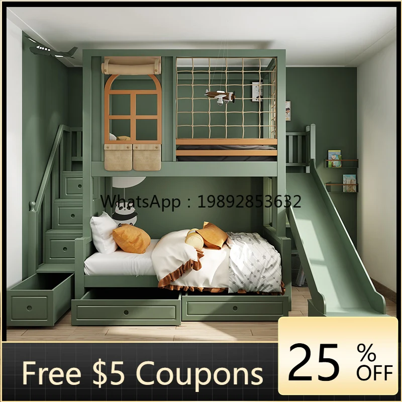 YFY Solid Wood Children's Bed Boys' Bunk Bed Double Layer Bed Two-Tier Bunk Princess Luxury