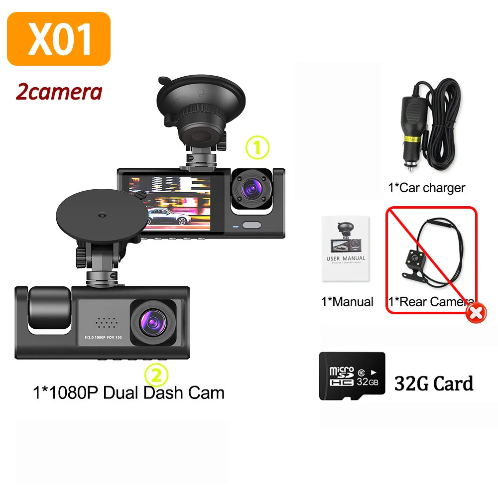 1080P Auto Dvr 2/3 Camra Dash Cam voor Auto's Camera voor Voertuig Recorder Video Voor Optioneel Achteruitrijcamera Nachtzicht Dashcam