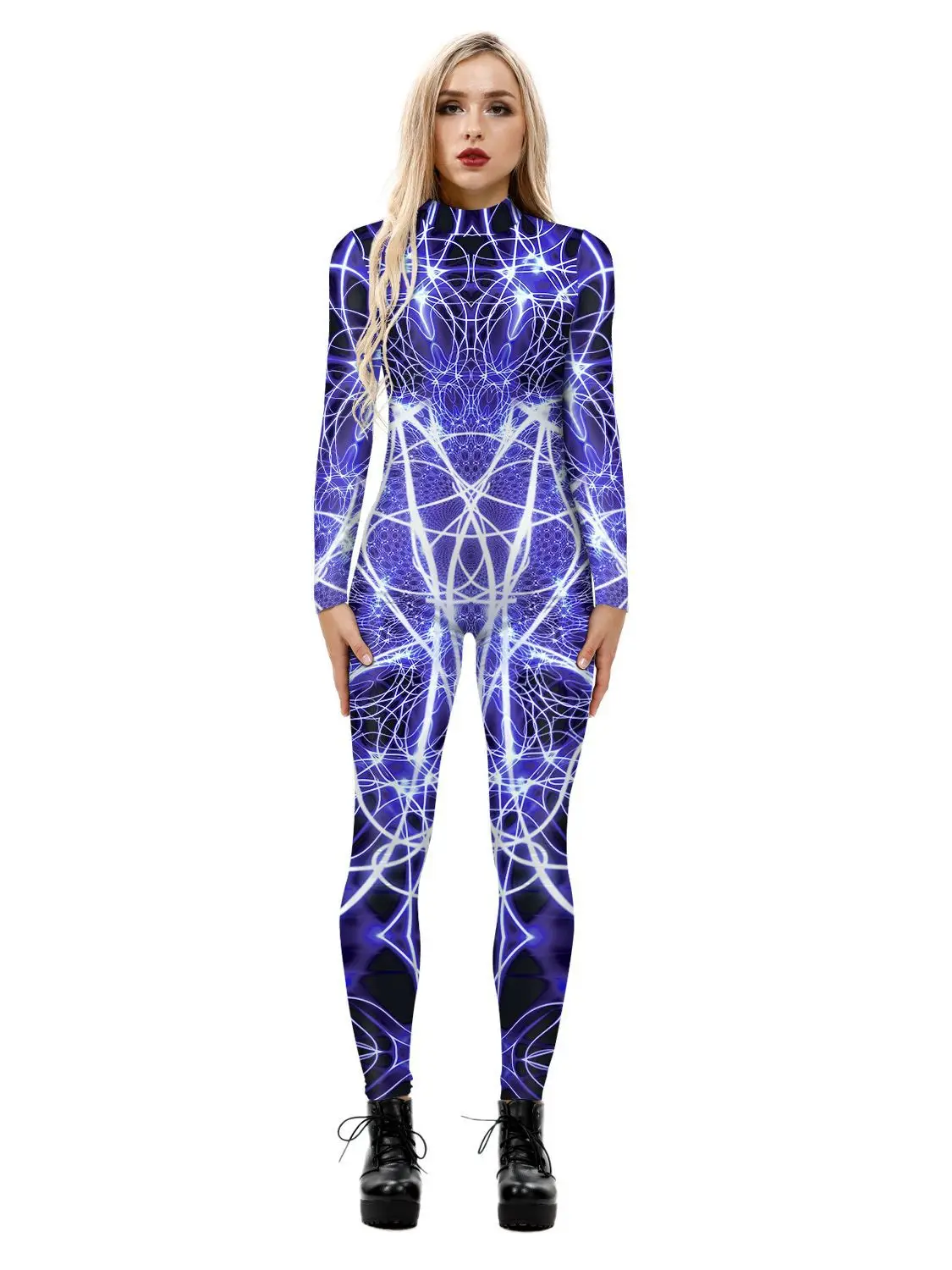 Halloween Costumes for Women Adult Jumpsuit Ladies Sexy Bobysuit 3D Printed Clothing Long Sleeved Tight Hero Robot Rendering