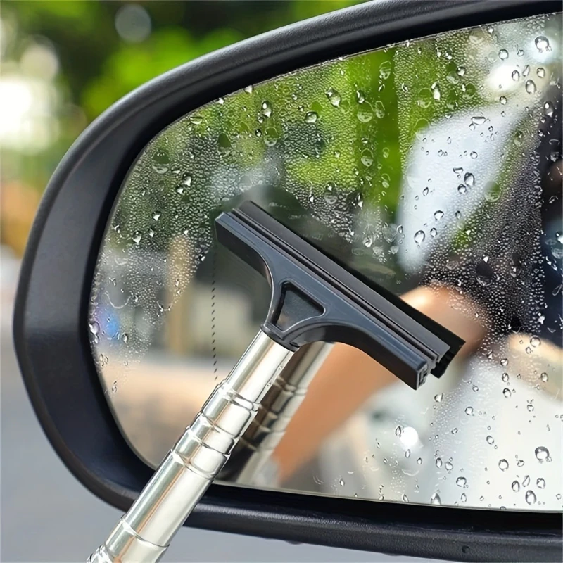 1pc Stainless Steel ，Telescopic Car Rearview Mirror Wiper with， Retractable Layered Brush Head - Handheld Window Cleaning Tool .